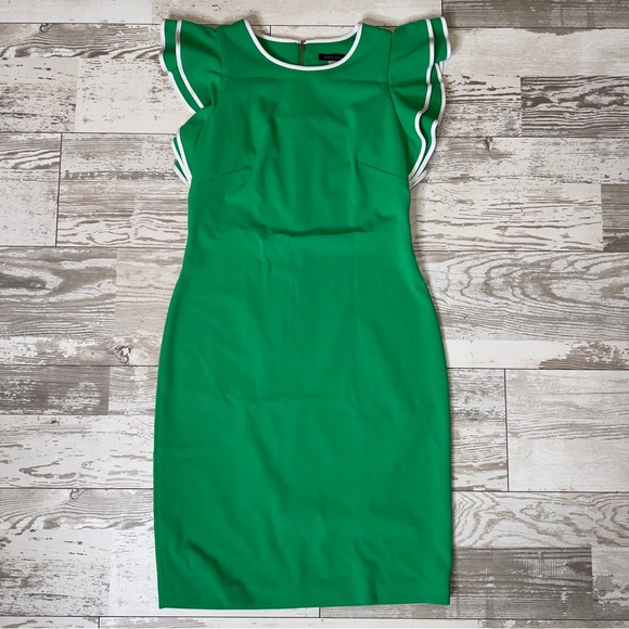 Tommy Hilfiger Green Sheath Dress Ruffle Sleeves Size 6 - Picture 2 of 10